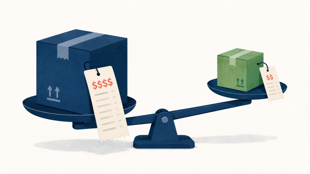 Cost comparison on a balance scale